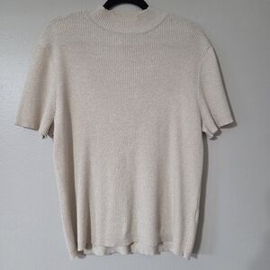 Sag Harbor Women's XL Beige Top, Sweater, Pullover Mock Neck, Gold Glittery Top
